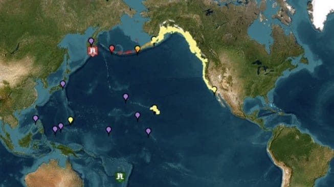 Peta potensi tsunami setelah Rusia dilanda gempa 8,8 M, siang tadi. BMKG meminta masyarakat tetap waspada dan menghindari pesisir laut untuk mengantisipasi potensi tsunami susulan.