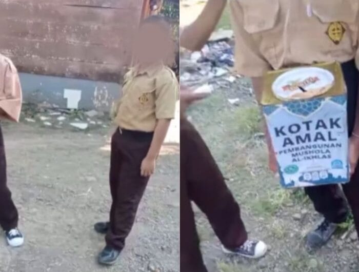 Rekaman layar dua orang siswa SD yang terekam sedang meminta sumbangan di Maros.