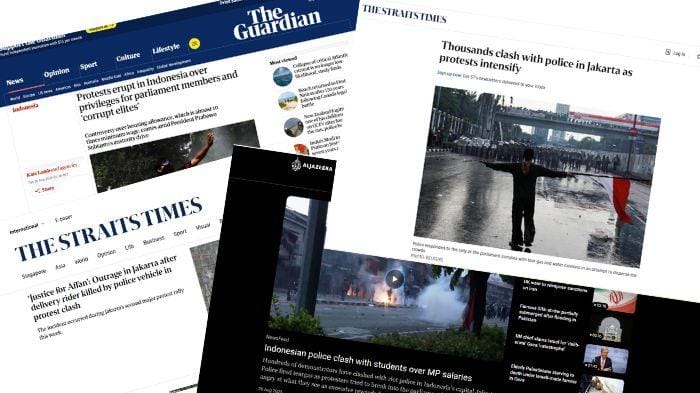 MEDIA ASING. Hasil liputan sejumlah media asing terkait kerusuhan yang terjadi di Jakarta.