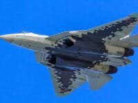 Pesawat jet tempur Sukhoi Su-57 Felon, salah satu dari 10 pesawat tempur terbaik dunia.