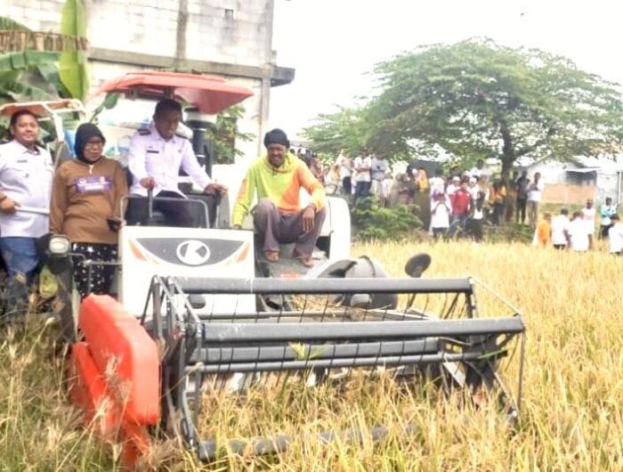 Ibu Asna bersama dengan Bupati Sidrap, Syahruddin Alrif saat panen raya di Sidrap.