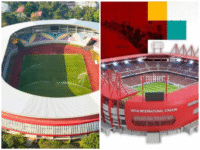 Foto Kolase desain stadion Untia dan Stadion Sudiang. Kedua stadion ini mulai dibangun, tahun depan.