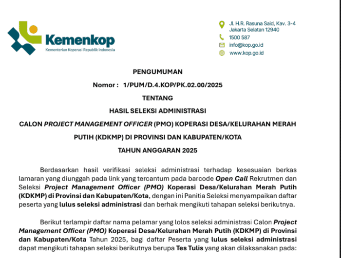 Pengumuman PMO KemenkopUKM