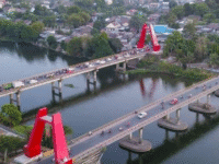 Foto jembatan kembar Gowa dari udara.