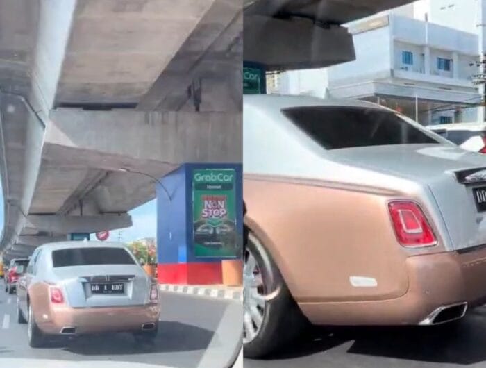 Rekaman layar mobil mewah Rolls Royce yang melintas di Jalan AP Pettarani Makassar lewat dengan nomor polisi palsu. Pemilik mobil ini terkena tilang dan mengakui kesalahannya.