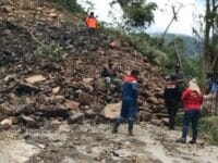 LONGSOR. material longsor menutup jalan poros Bastem-Palopo.