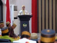 ORASI. Bupati Gowa, Sitti Husniah Talenrang saat membawakan orasinya pada HUT ke-705 Kabupaten Gowa.