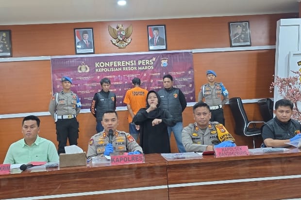 TERSANGKA. Polisi membeberkan kronologi kasus pembunuhan seorang wanita di kawasan wisata Bantimurung, Kabupaten Maros.