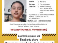 HILANG. Bocah berusia 9 tahun dilaporkan hilang di Gowa. Keluarga duga korban penculikan.