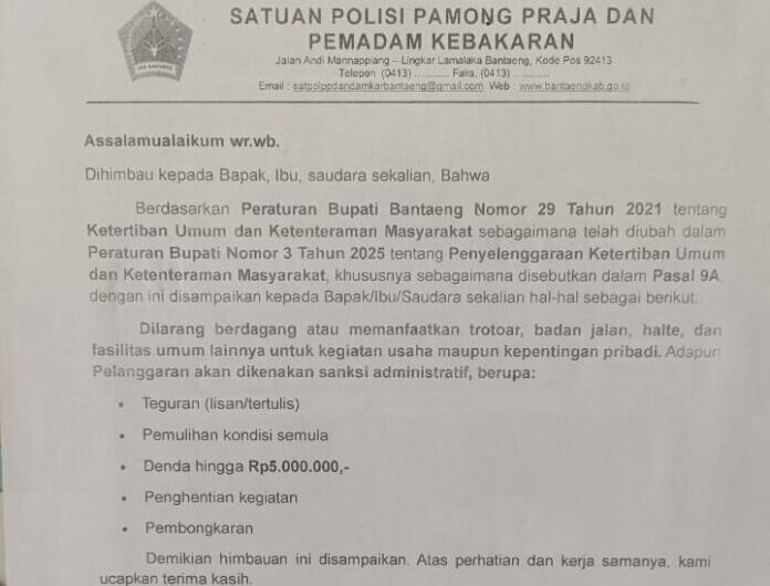 Surat edaran Satpol PP Bantaeng