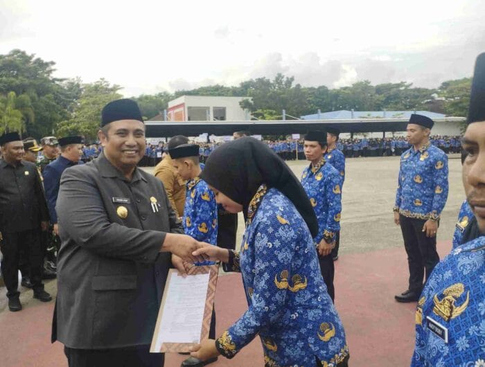 Bupati Maros, Chaidir Syam saat menyerahkan SK PPPK Paruh Waktu di Maros.